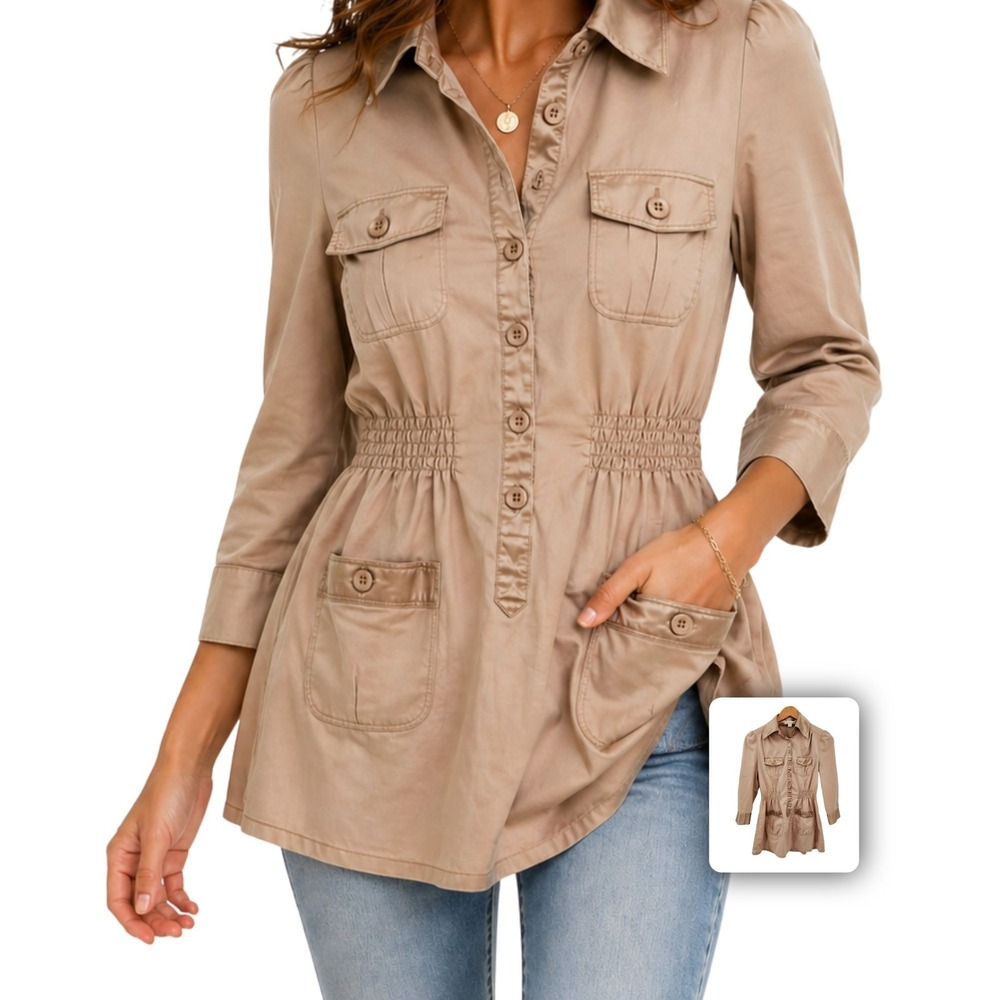 Twenty One Peplum Button Up Blouse Stretch Collared Lightweight Chic Work‎ S